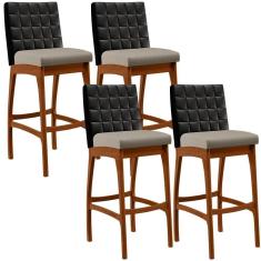 Kit 04 Banquetas Altas Cozinha B04 Preto Bege