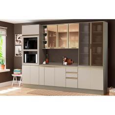 Cozinha Modulada Completa Connect 8 Peças (1 Armário + 2 Balcões + 2 Paneleiros + 3 Complementos) C8P06 Duna/Cristal - Henn