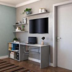 Escrivaninha Mesa Escritório 190cm com Nichos e 3 Prateleiras - Bramov