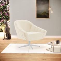 Poltrona Giratória Giovana Linho Bege A19 Base Cromada D03 - D'Rossi