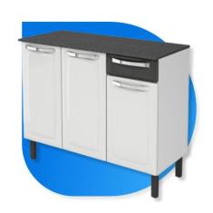 Balcão de Cozinha Itatiaia Rose Aço Com Tampo 3 Portas 1 Gaveta Branco