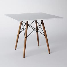 MESA DE JANTAR EIFFEL QUADRADO TAMPO DE MADEIRA 90CM BRANCO