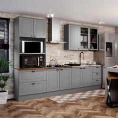 Cozinha Completa 9 Portas 5 Gavetas Emily Cinza/Marrom