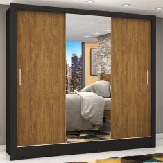 Guarda-roupa Casal 3 Portas com Espelho Porto Plus Espresso Móveis Preto Cinamomo