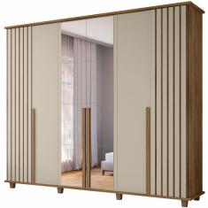 Guarda Roupa de Casal RV Móveis França autentico com espelho e pés largura de 2,40 metros cinamomo Off White