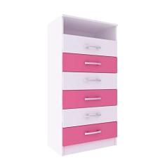 Cômoda Rack 6 Gavetas 1 Nicho Maxi Evidência Móveis Rosa/Branco
