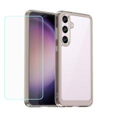 EUAGVQY Capa para Samsung S24 Plus Galaxy S24 Plus, com filme de vidro temperado, revestimento traseiro de acrílico transparente colorido TPU, amortecedor à prova de choque, capa protetora para