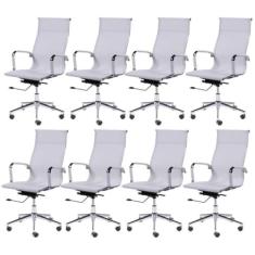 Kit 8 Cadeiras para Escritório Presidente Esteirinha Tela Mesh 3303 Branco
