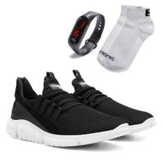 Kit Tênis Venetto Caminhada Leve + Relógio Digital + Meia, 44, Preto, 