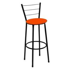 Banqueta Alta Preta com Encosto para Cozinha Assento Laranja - Fortmix
