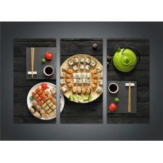 Quadro Decorativo Restaurante Oriental Sushi Gourmet Com 3 peças Com M