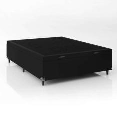 Cama Box Baú Base Casal Couro Preto 44x138x188 cm Reforçada - Imperial