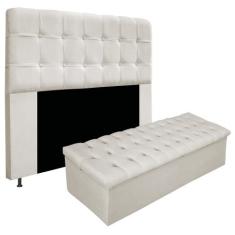 Kit Cabeceira e Calçadeira Baú Estofada Mel 195 cm King Size Com Capit