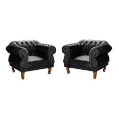 Duas Poltronas Chesterfield Elisabeth Capitonê - Suede Preto / SALA, R