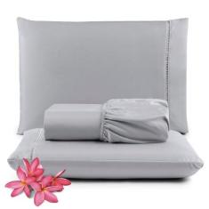 Jogo Cama Lençol Unique Queen 400 Fios Ponto Palito 3 Peças - Cinza - 