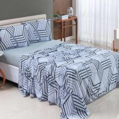 Jogo de Cama Casal Algodão Malha Macia e Resistente Estampado 04 Peças Cinza