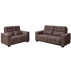 Sofá Hellen Hannover 3 e 2 lugares com encosto alto em tecido Platinium Marrom