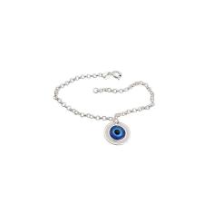 Pulseira Prata Elo Portugues Com Olho Grego 15Mm  Resina 
