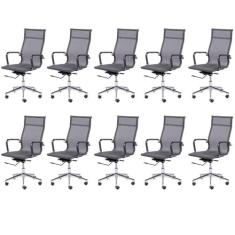 Kit 10 Cadeiras para Escritorio Presidente Esteirinha Tela Mesh 3303 Cinza