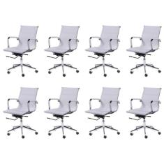 Conjunto 8 Cadeiras para Escritório Diretor com Rodízios Tela Mesh OR Design Branco