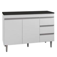 Balcão de Cozinha Andréia Branco com Tampo 120 cm Preto Fosco  AJL - A