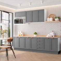 Cozinha Modulada 6 Peças com Tampo 3 Aéreos 3 Balcões CabeCasa Madeira