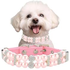 Coleiras de pérola rosa para cães pequenos, coleira de gato de pérola extravagante, colar de filhote de cachorro de couro sintético com diamante de strass de cristal para meninas, gatinha, PP, cães