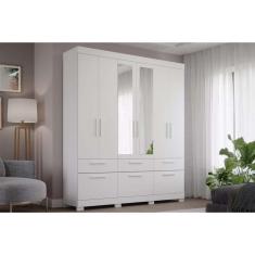 Guarda Roupa Casal 6 Portas E 5 Gavetas C- Espelho Porto Branco