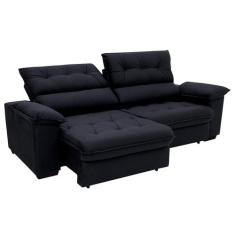 Sofá 3 Lugares Retrátil e Reclinável Piemont Suede Preto 230 cm - Mobl