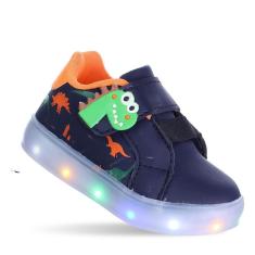 Tenis Calçado Infantil Menino Luzinha Luz Led Dinossauro Azul-Masculino