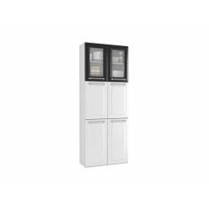 Paneleiro Duplo Max c/Vidro Cozinhas Itatiaia Luce - 6 Portas - Branco c/ Preto