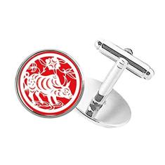 DIYthinker Abotoaduras com clipe de botão redondo e arte do zodíaco chinês, corte de papel