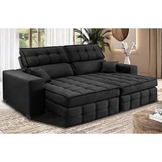 Sofá Retrátil e Reclinável 2,00m Molas Ensacadas e Costura Tripla Cama Inbox Nobre Suede Preto