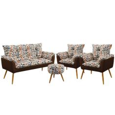 Namoradeira e 2 Poltronas Beta com Puff Solar F-014 Sued Estampado Bege com Sued Aradecor