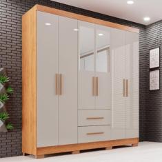Guarda-roupa Casal com Espelho 6 Portas 2 Gavetas Estrela Premium Cinamomo/off-white