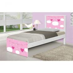 Cama Solteiro Adesivada Nuvens Menina Com Colchão