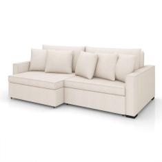 sofá 3 lugares retrátil e reclinável rivera linho bouclé cru 205 cm