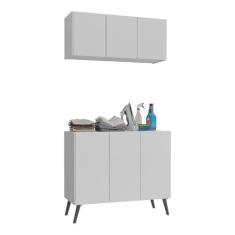 Conjunto Lavanderia Retrô Multiuso Armário Aéreo e Balcão 3 Portas Mul