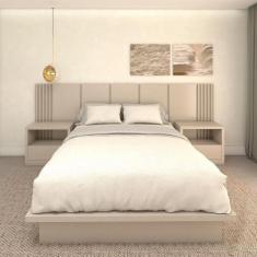 Cama Queen e Cabeceira com 2 Mesas Laterais MDF Sob Medida - Casa Lar 