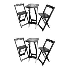 Kit 2 Conjuntos Bistrô Mesa com 2 Banquetas Dobráveis de Madeira Perso