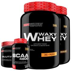 KIT 2x Whey Protein Waxy Whey 2kg + Glutamina 300g + BCAA 4800 120 Cáp