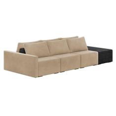 Sofá Ilha 3 Lugares Living 372cm Modulado Lary Veludo Pu Pto K01 Cor Cinza