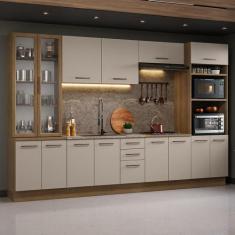 Armário de Cozinha Completa 340cm Rustic/Crema Agata Madesa 01, Rustic