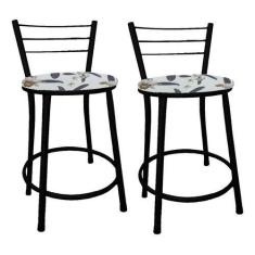 Kit 2 Banco Banqueta Baixa Preta p/ Mesa Cozinha Lanchonete Bar - Move