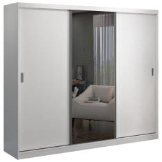 Guarda Roupa Casal 3 Portas de Correr 1 Espelho Branco