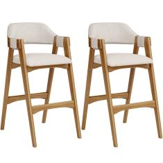 Kit 02 Banquetas Altas Para Cozinha Sala de Jantar Bar Suran L02 Linho Cru - Lyam Decor