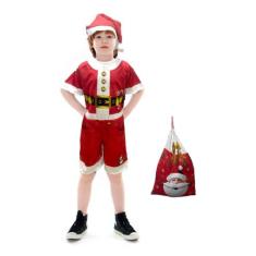 Fantasia Papai Noel Infantil Com Gorro E Saco De Presente - Fantasia B