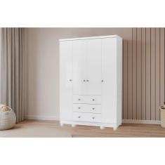 Guarda Roupa Infantil Júnior 4 Portas de Bater 3 Gavetas MDF Branco Móveis Peroba