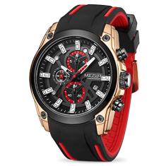 MEGIR Relógio masculino analógico esportivo cronógrafo quartzo luminoso com pulseira de silicone moderna MN2144G