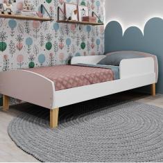 Cama Infantil Montessoriana com Proteção Lateral Aurora Movelbras Branco/Rosa